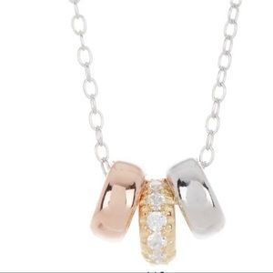 Tri-Tone 14K Gold Plated Sterling Silver Pave Crystal Rings Necklace